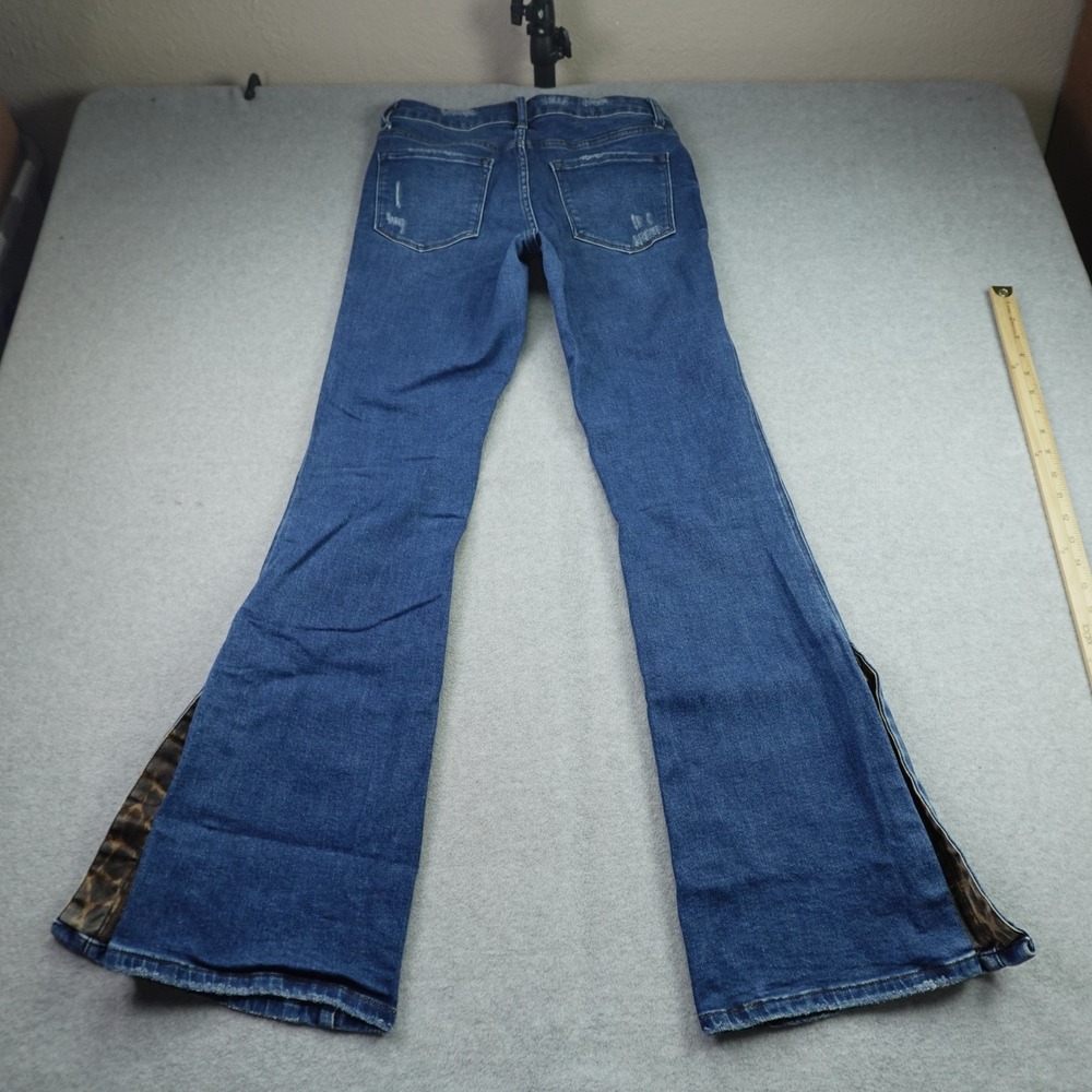Vervet Jeans Womens 29 Blue Distressed Flare Denim Leopard Trim Gusset - Picture 4 of 13